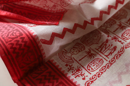 Handwoven Bengal White and Red Cotton Saree