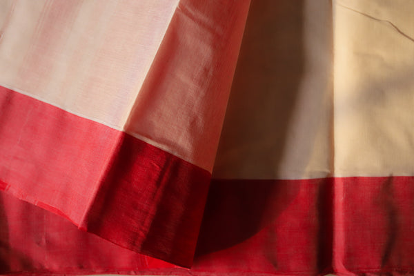 Handwoven Bengal White and Red Cotton Saree