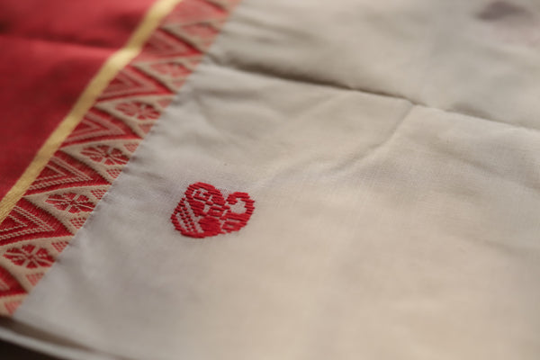 Handwoven Bengal White and Red Cotton Saree (Tangail/ Tant Soft Saree)