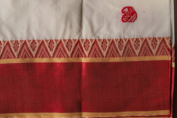 Handwoven Bengal White and Red Cotton Saree (Tangail/ Tant Soft Saree)