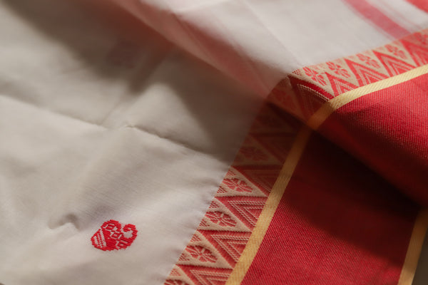 Handwoven Bengal White and Red Cotton Saree (Tangail/ Tant Soft Saree)