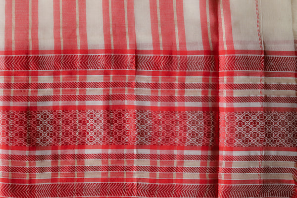 Handwoven Bengal White and Red Cotton Saree