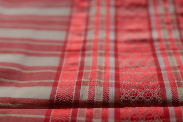 Handwoven Bengal White and Red Cotton Saree