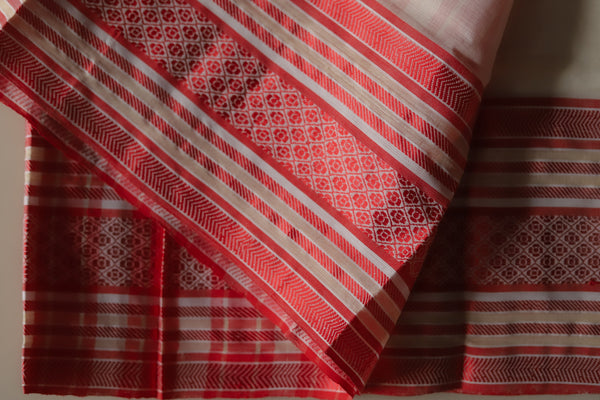 Handwoven Bengal White and Red Cotton Saree