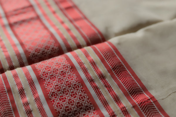 Handwoven Bengal White and Red Cotton Saree