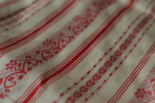 White and Red Silk Saree (Handwoven Bengal Gorod Saree)