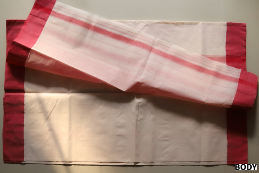 Handwoven Bengal White and Red Cotton Saree (Tangail/ Tant Saree)