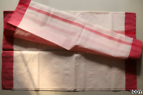 Handwoven Bengal White and Red Cotton Saree (Tangail/ Tant Saree)