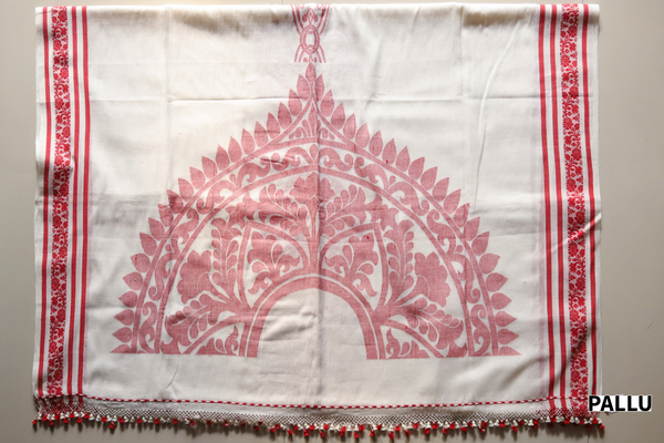 Handwoven Bengal White and Red Handloom Saree