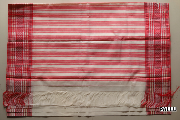 Handwoven Bengal White and Red Cotton Saree