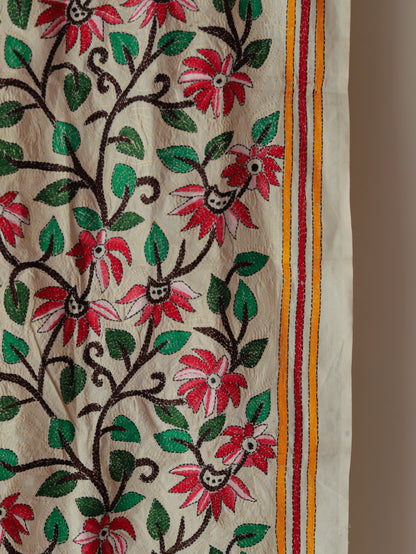 Bengal Hand Embroidery Kantha Stitch Silk Stole
