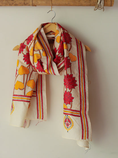 Bengal Hand Embroidery Kantha Stitch Silk Stole