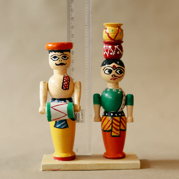 Handcrafted Wooden Couple Miniature Dolls