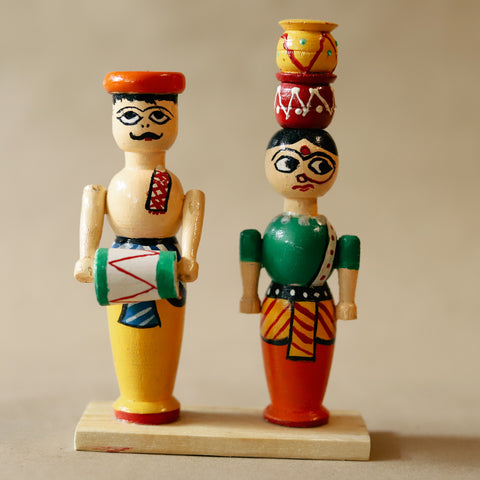 Handcrafted Wooden Couple Miniature Dolls