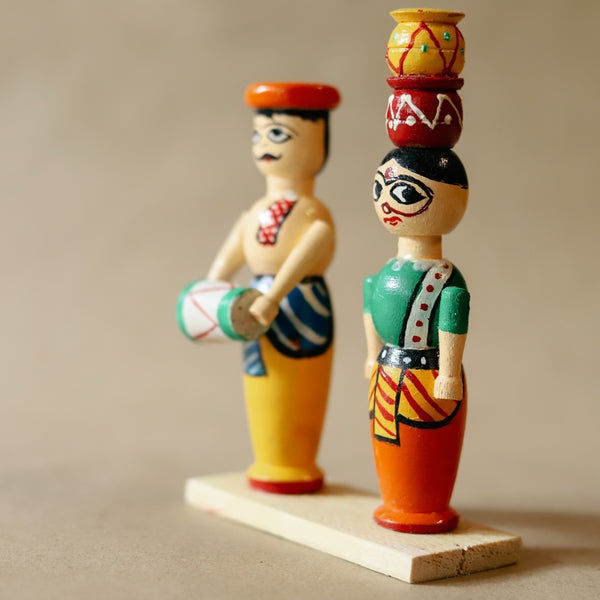 Handcrafted Wooden Couple Miniature Dolls