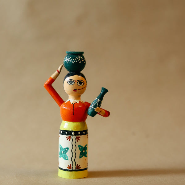 Handcrafted Wooden Rural Woman Miniature Doll