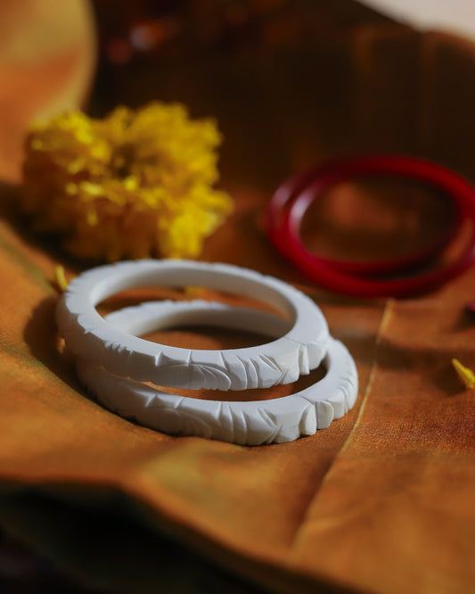 Handcarved Shakha Pola Bangle Pair (2.4 Inch)