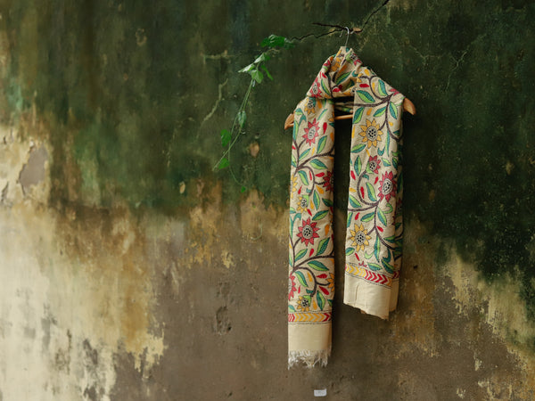 Hand Embroidery Kantha Silk Stole