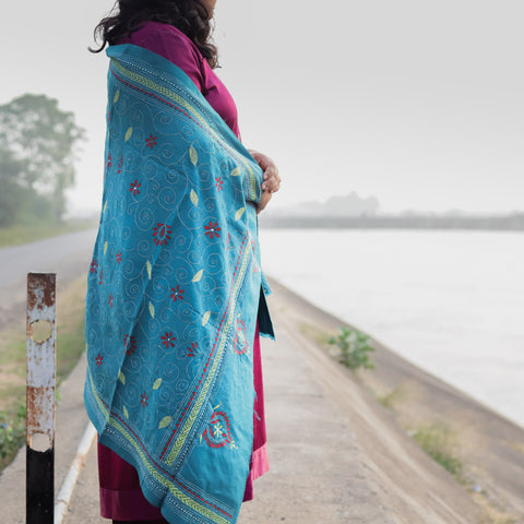 Handmade Bengal Kantha Woollen Shawl