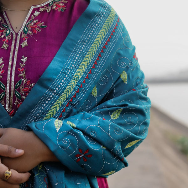 Handmade Bengal Kantha Woollen Shawl