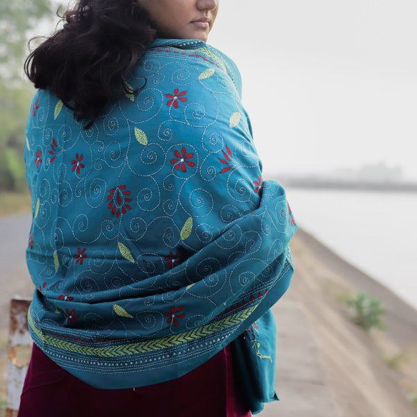 Handmade Bengal Kantha Woollen Shawl