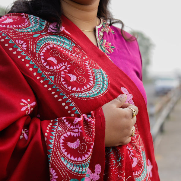 Handmade Bengal Kantha Woollen Shawl