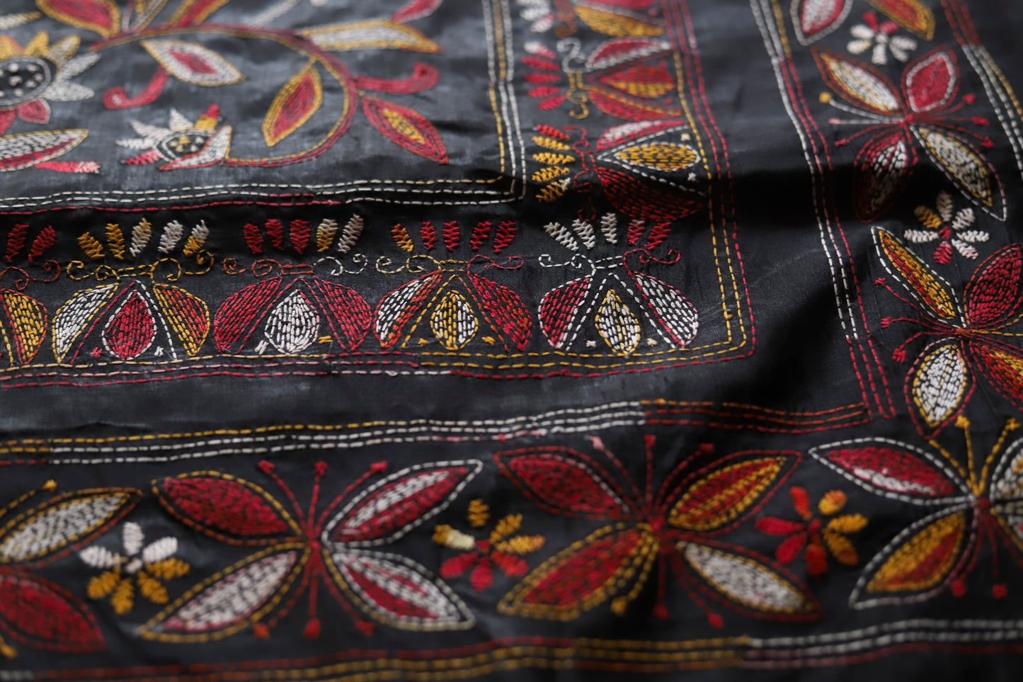 Bengal Hand Embroidery Kantha Stitch Saree