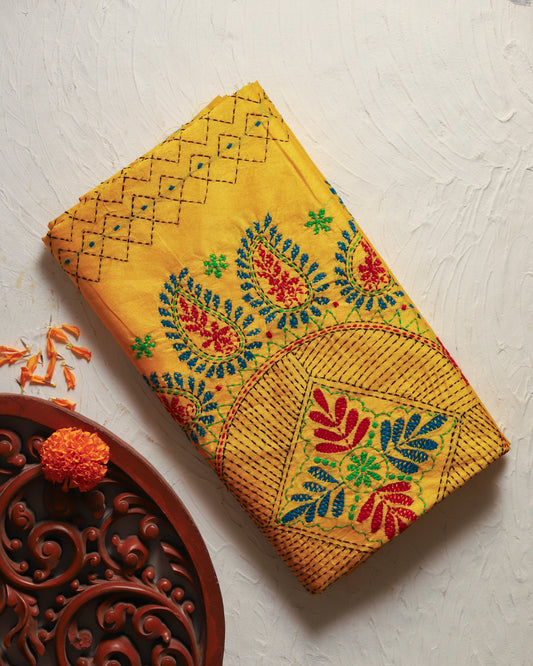 Bengal Hand Embroidery Kantha Stitch Saree