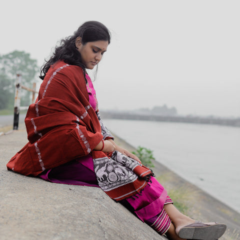 Handwoven Bengal Baluchari Shawl