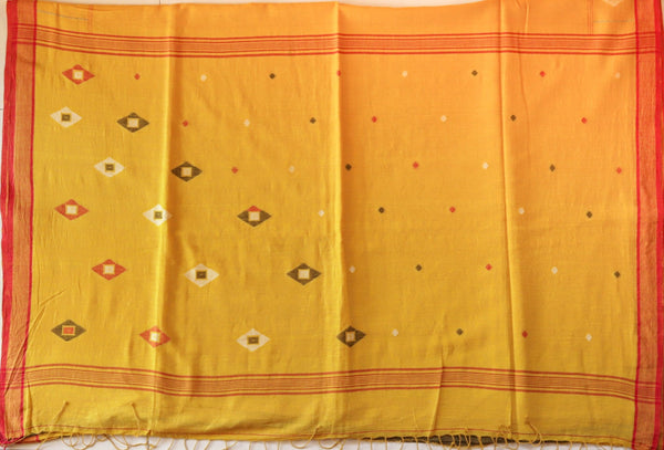 Handwoven Bengal Cotton Saree in Jamdani design