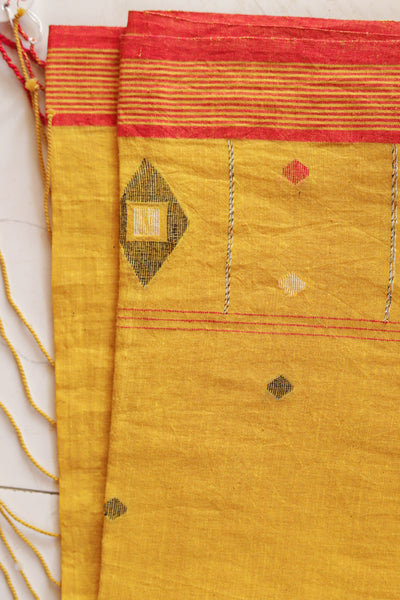 Handwoven Bengal Cotton Saree in Jamdani design