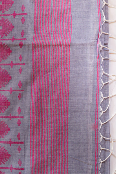 Handwoven Bengal Cotton Saree in Jamdani design