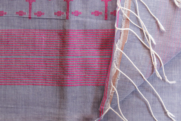 Handwoven Bengal Cotton Saree in Jamdani design