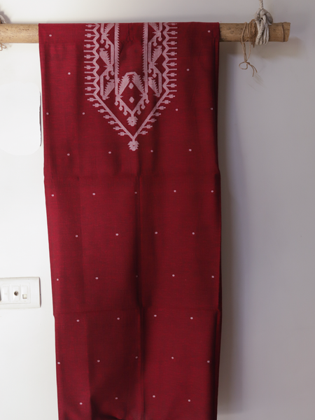 Handwoven Bengal Cotton Kurta Fabric in Jamdani Weave