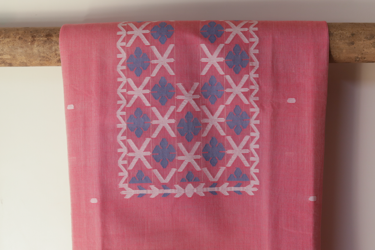 Handwoven Bengal Cotton Kurta Fabric in Jamdani Weave – BONGONIKETAN