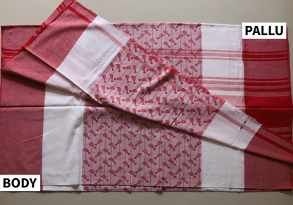 Handwoven Bengal White and Red Cotton Saree