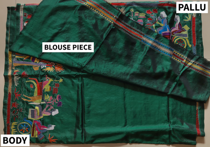 Bengal Hand Embroidery Kantha Stitch Silk Saree