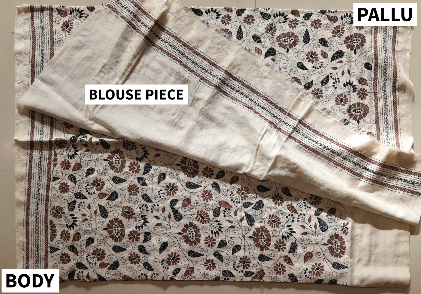 Bengal Hand Embroidery Kantha Stitch Silk Saree