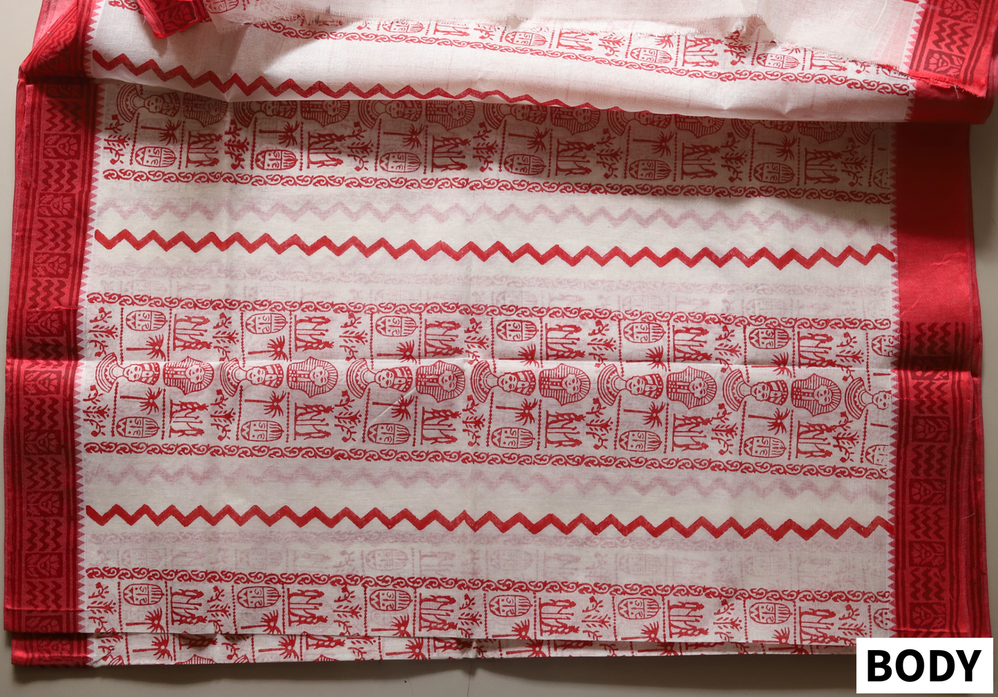 Handwoven Bengal White and Red Cotton Saree