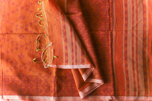 Handwoven Bengal Cotton Saree in Jamdani design