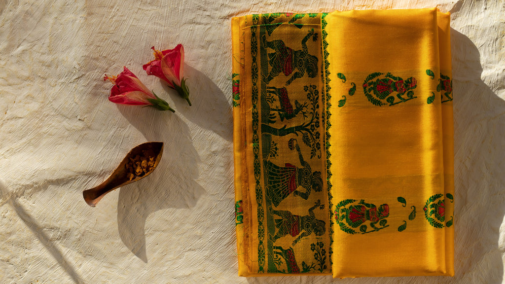 Best Yellow Baluchari Pure Silk Saree Online 2022