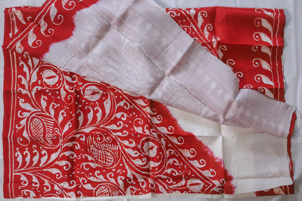 White and Red Silk Saree