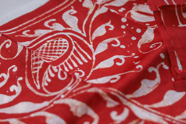 White and Red Silk Saree